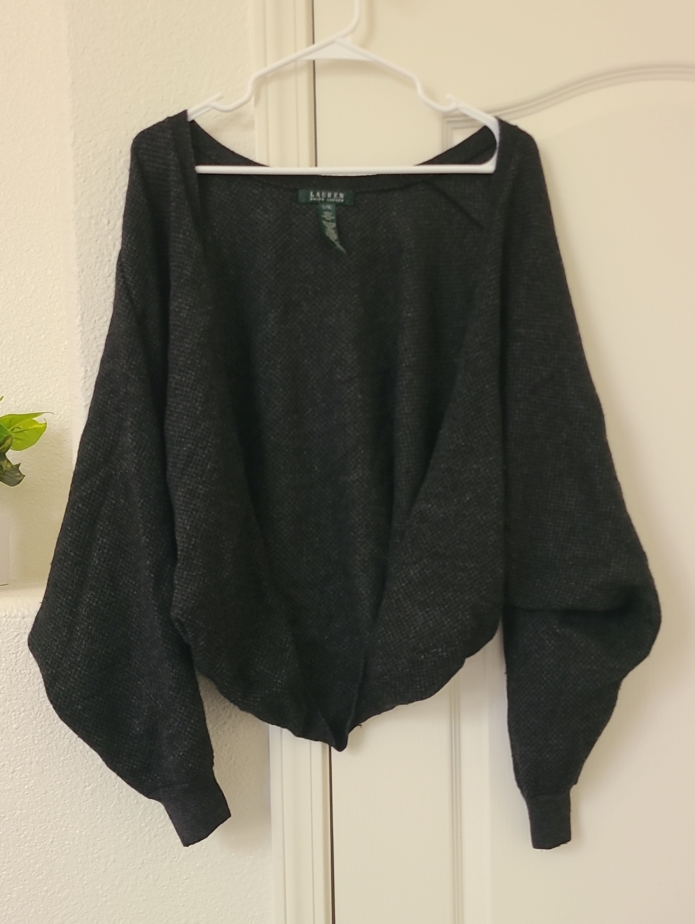 Lauren Ralph Lauren Gray open front Merino Wool Blend shrug bolero cardigan L/XL